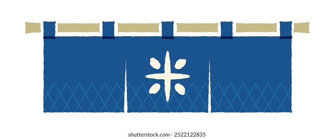 Illustration of a blue curtain with the word “rice” written on it Goodwill of a rice store