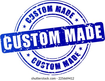 illustration of blue custom made stamp on white background