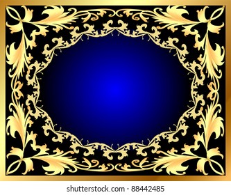 Illustration blue decorative background frame with gold(en) pattern