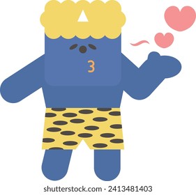 Illustration of a blue demon blowing a kiss