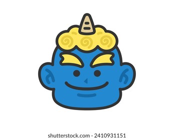 Illustration of a blue demon icon (line drawing color).