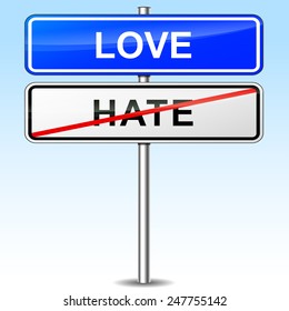 illustration of blue directional sign for love