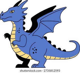 Illustration of a blue dragon with yellow underside and black wings