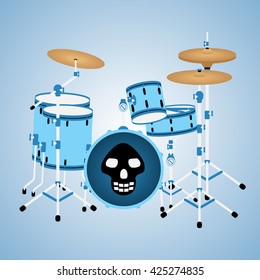Illustration of blue drum kit with a skull
