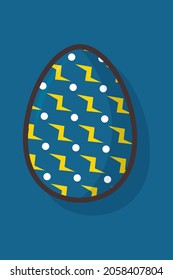Illustration of blue easter egg with lightning pattern on blue background