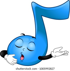 Ilustración de una nota azul Octava Mascota cantando emocionalmente con gesto manual