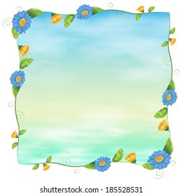 Illustration of a blue empty template with flowers on a white background