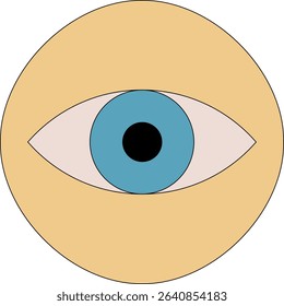 Illustration of a blue eye in beige circle