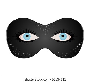 Illustration blue eyes hidden under theatrical mask - vector
