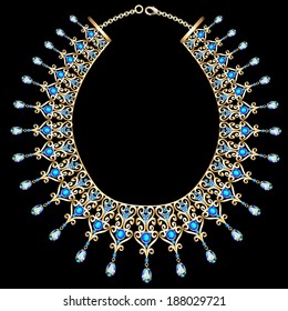 illustration blue female necklace with precious stones