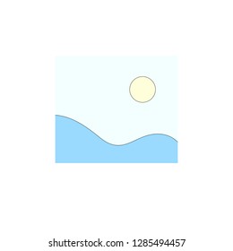 Illustration of blue fields and sun in light blue sky in minimalist style