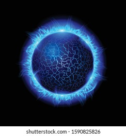 Illustration of a Blue Fiery Ball of a Burning Star, Solar Disk. Solar Flare Burning Around Astrological Celestial At Galaxy Concept Illustration on Black Background