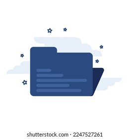 Illustration: Blue file folder with stars and clouds. Flat and minimalist design for a clean and straightforward visual representation.