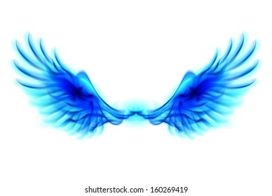 Illustration of blue fire wings on white background.