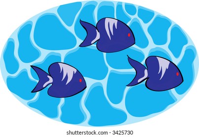 illustration of blue fish in blue background