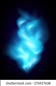 Illustration of blue flame tips and sparks on black background
