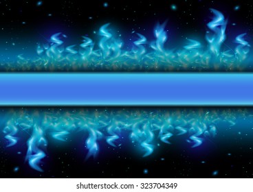 Illustration of blue flame tips and sparks on black background