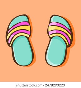 Illustration of Blue Flip-Flops with Pink and Yellow Stripes