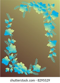 illustration with blue floral frame on brown background