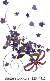 illustration with blue flower bouquet on white background
