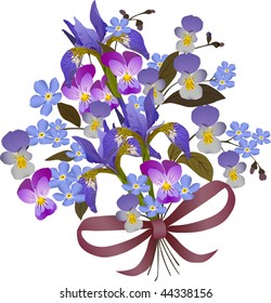 illustration with blue flower bouquet on white background