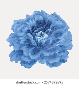 Illustration of a blue flower with detailed petals. The blue flower is vibrant, with intricate textures. Blue flower art, perfect for decor. Vintage style art drawing, isolated vector element.