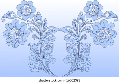 illustration with blue flower on blue background