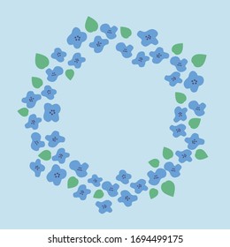 Una ilustración del círculo de flores azules.