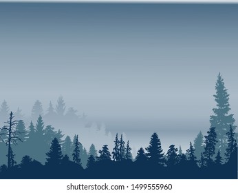 Illustration Blue Forest Grey Mist Stock Vector Royalty Free