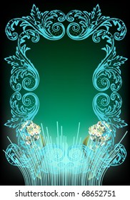 illustration with blue frame on dark background