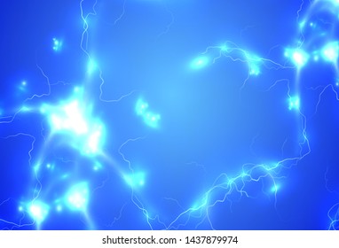 Illustration of blue glossy thunder effect on blue background
