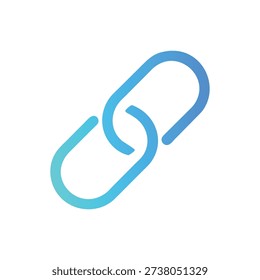 Illustration of a blue gradient link icon isolated on White. Two interlocked shapes representing connection and networking.