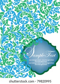 illustration with blue and green floral elements and place for text