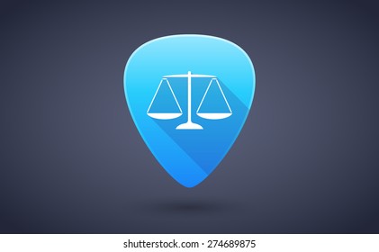 Illustration of a blue guitar pick icon with a weight scale