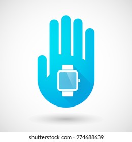 Illustration of a blue hand icon with a smart watch