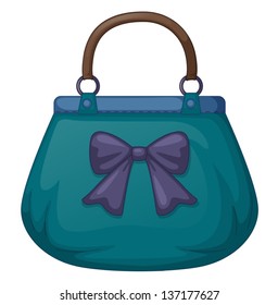 Illustration of a blue handbag with ribbon on white background