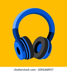 Illustration of blue headphone. Headset and technology for listening to music. Vector