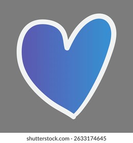 Illustration of a blue heart with a white outline on a gray background. The heart shape is simple and bold, featuring a gradient of blue shades. Hand drawn illustration vector.