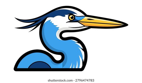 Illustration of blue heron bird head