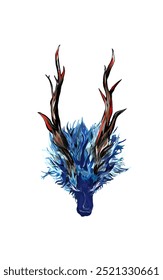 illustration of a blue horned dragon head