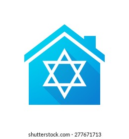 Illustration of a blue house icon with a David star
