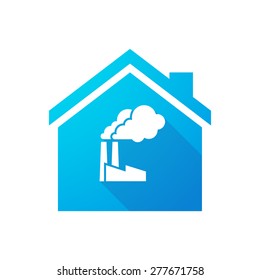 Illustration of a blue house icon with a factory