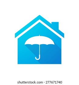 Illustration of a blue house icon with an umbrella