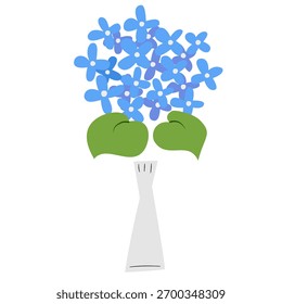  Illustration of blue Hydrangea flowers in gray vase on white background