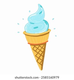 Illustration of a Blue Ice Cream Cone for Dessert and Summer Designs A fun illustration drawing of a blue ice cream cone, great for sweet treats, café branding, and playful themes