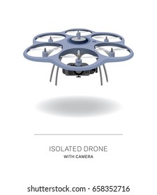 Illustration of blue isolated drone with camera from above