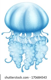 Illustration of a blue jellyfish on a white background