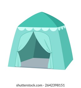 Ilustração de uma tenda de jogo de crianças azuis com cortinas e vieira guarnição