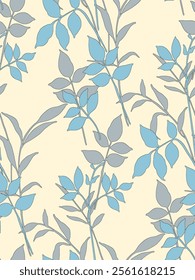 Illustration blue leaves with shadow  arranged on a yellow background.