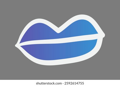 Illustration of blue lips on a gray background. The lips are stylized and outlined in white, creating a bold, modern look. Blue lips, gray background, stylized design. Isolated vector illustration.